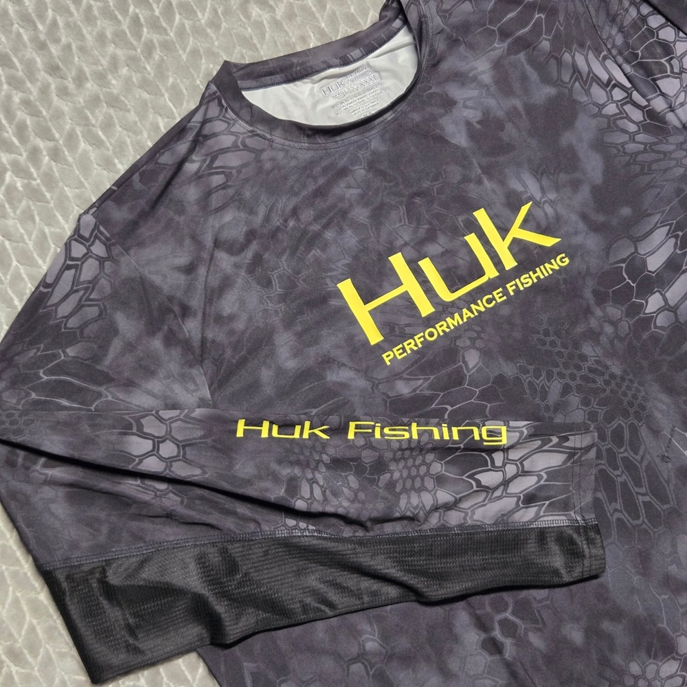 Huk Performance Fishing Shirt Mens XXXL Gray Kryptek Typhon Camo Long Sleeve